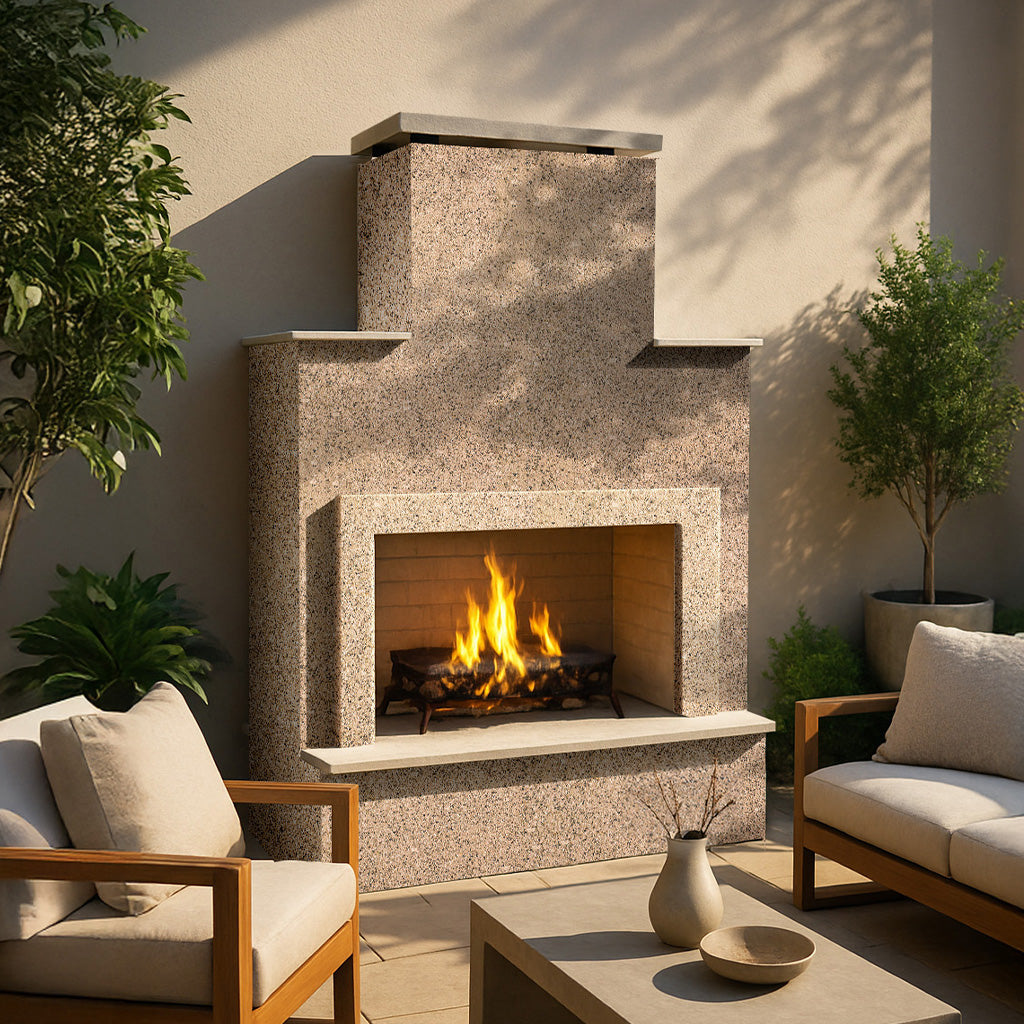 Cal Flame Cancun – Contemporary Outdoor Gas Fireplace W/ Bottom Mantel - manufacturer product image