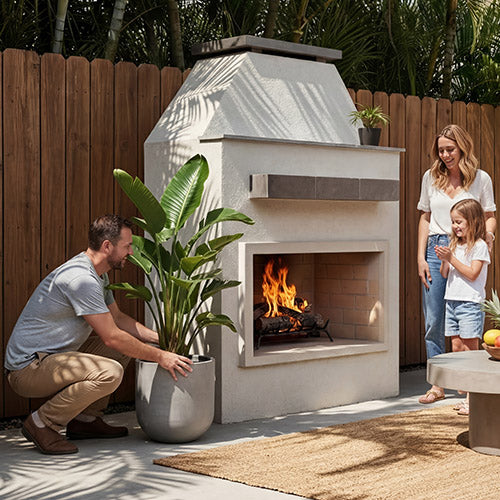 Cal Flame Laredo – Modern Outdoor Gas Fireplace w/ Mantel - manufacturer product image