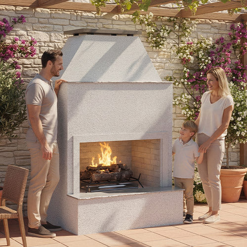 Cal Flame Durango – Modern Outdoor Gas Fireplace w/ Extended Bottom Mantel - manufacturer product image