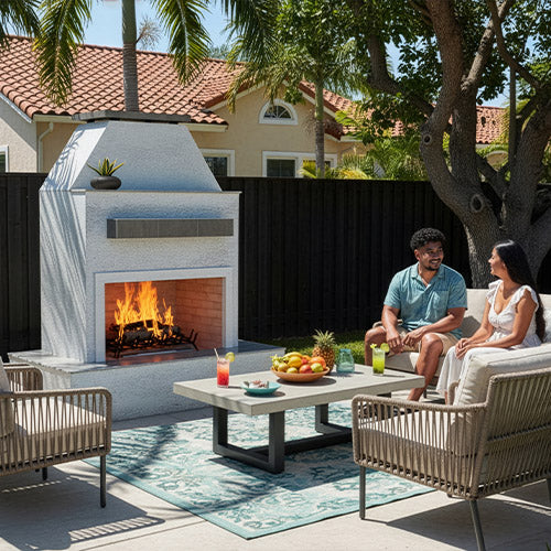Cal Flame Key West – Modern Outdoor Gas Fireplace w/ Wrap-Around Mantel - manufacturer product image